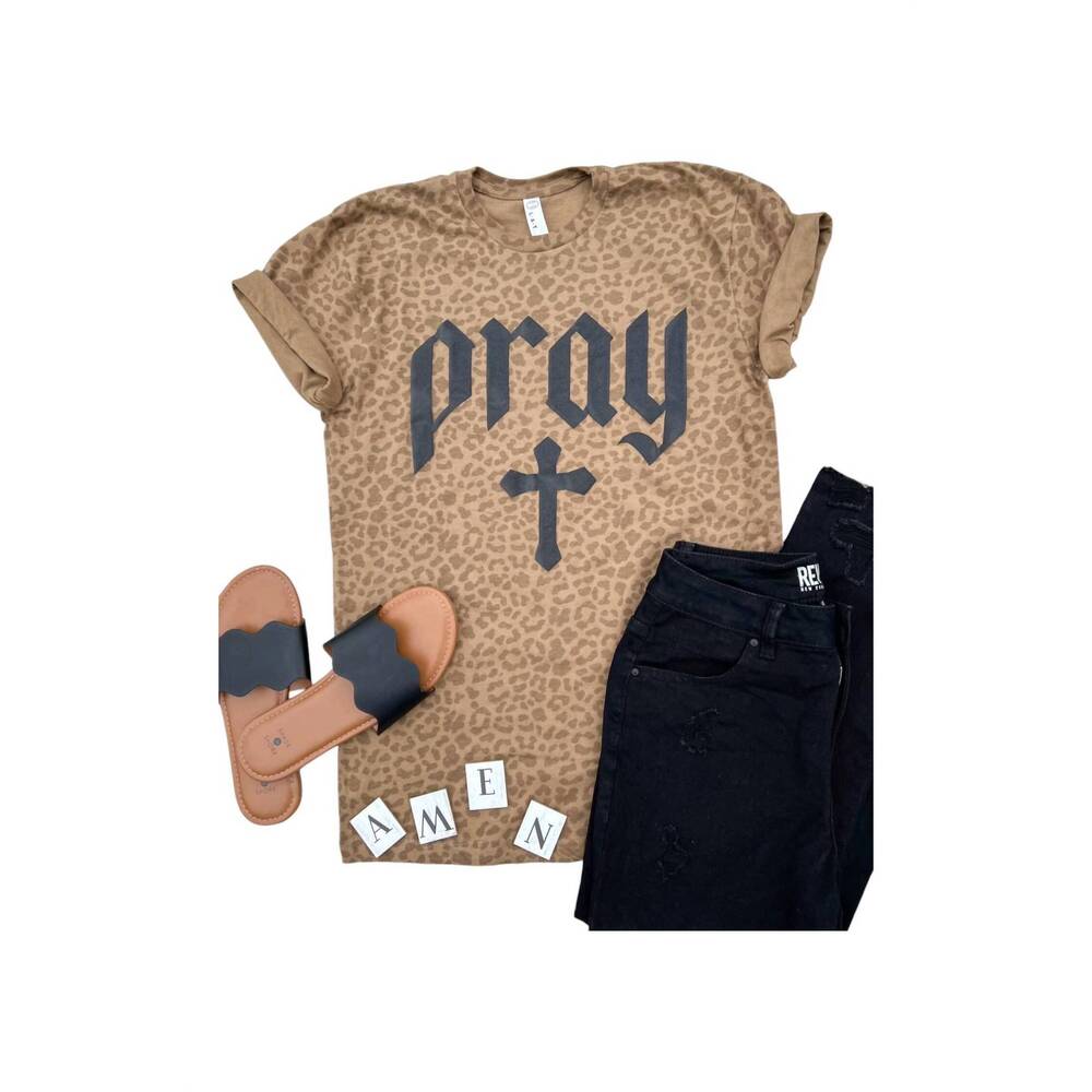 NEW WHITE LABEL women's leopard pray tee in brown